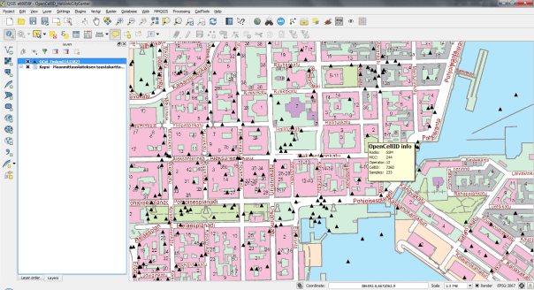 QGIS OpenCellID Helsinki